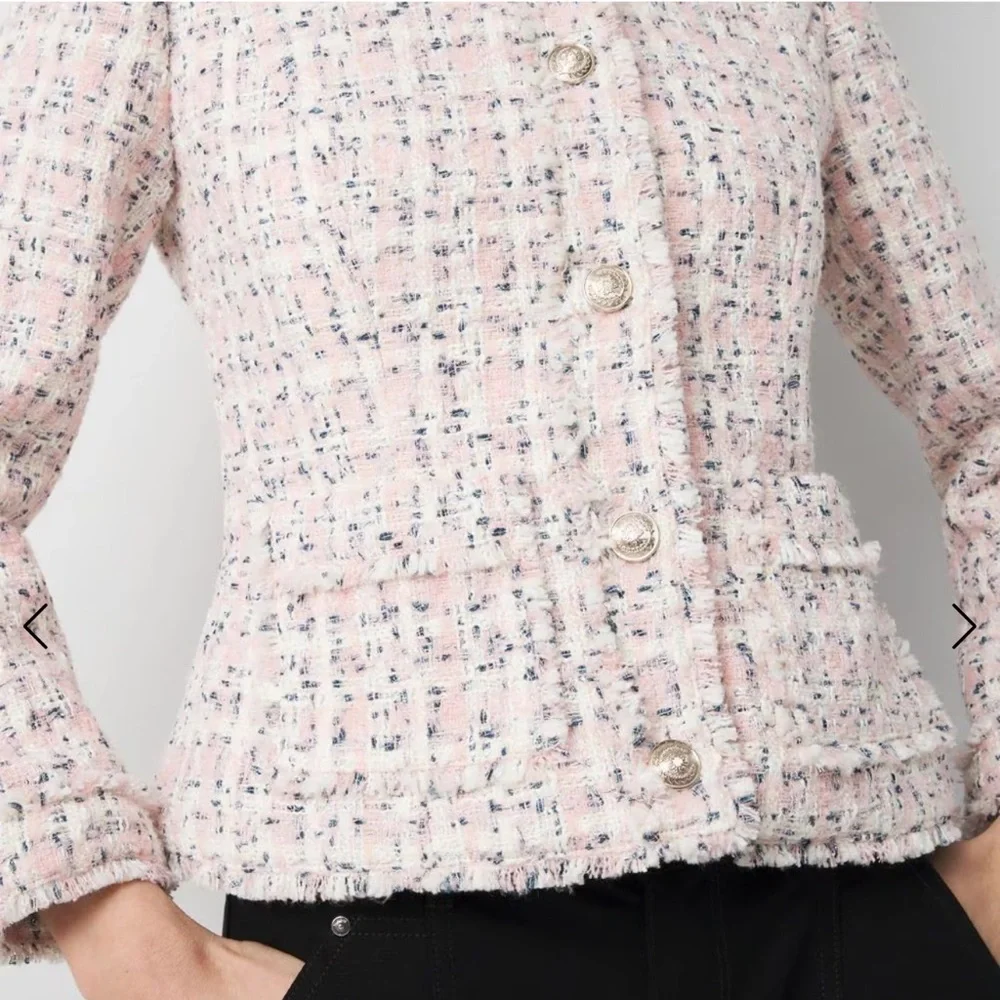 $200 WHBM  Shimmery Womens Pink Tweed Jacket size 14 NEW - Picture 4 of 15